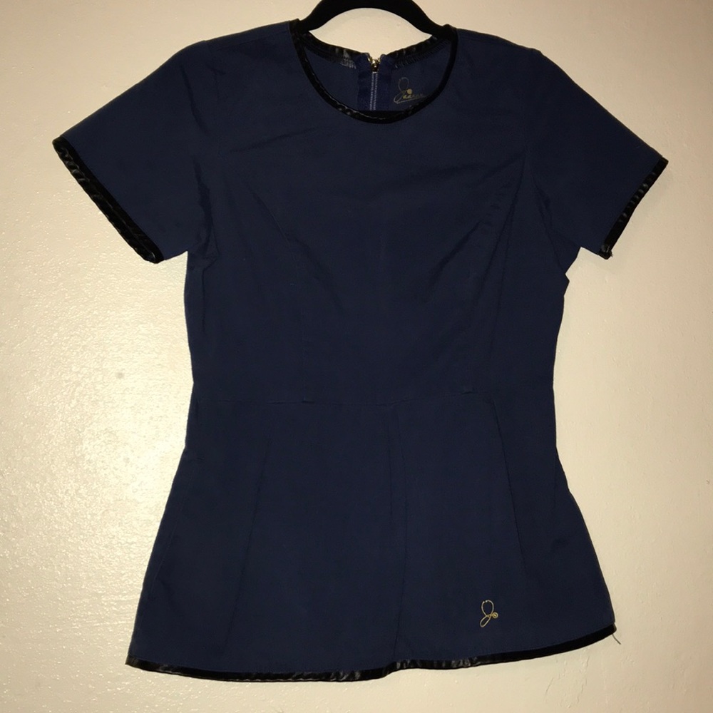 Small Navy Blue w/ Leather Trim Jaanuu Scrub Top